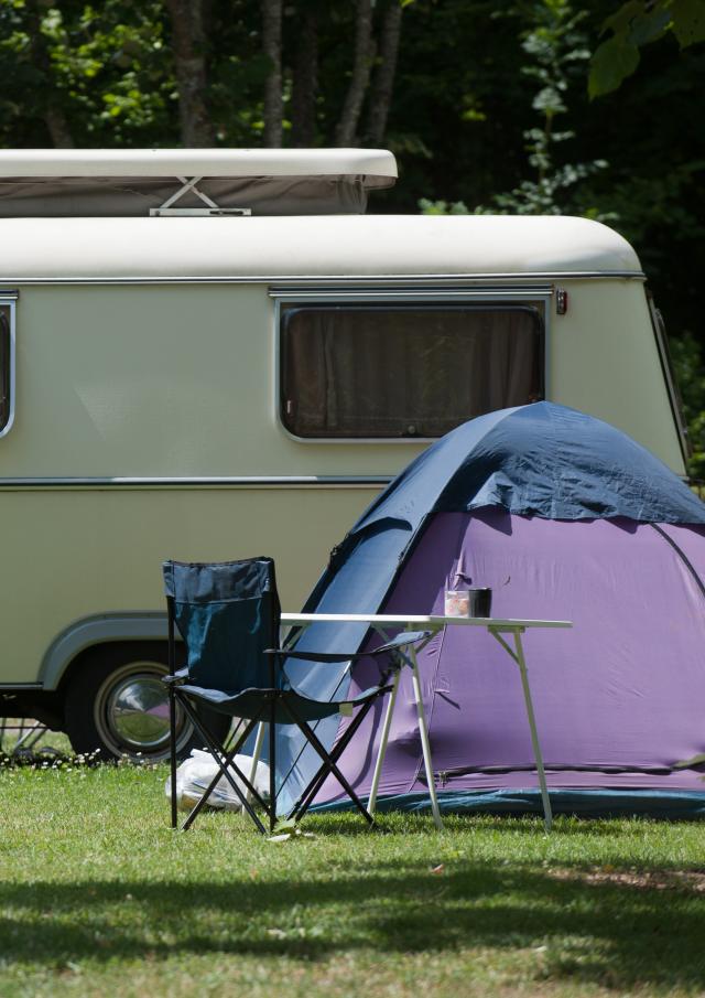 Caravan Tent Bicycle Holidays Campsite Burgundy